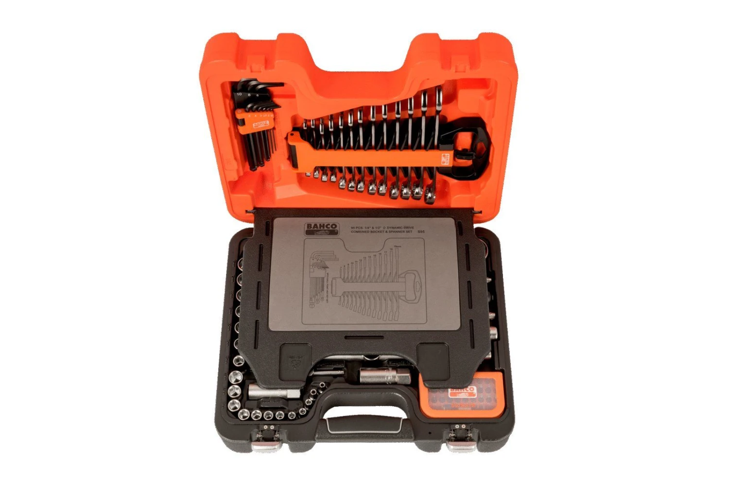 Bahco S95 Doppenset 1/4" En 1/2", Met Ring-steeksleutels, Inbussleutels En Bits, 95-delig - Afbeelding 2