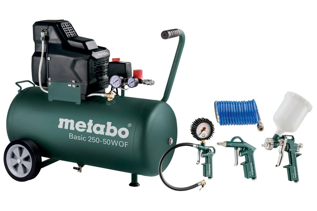 Metabo Basic 250-50 W OF Set Compressor + LPZ 4 Toebehorenset - 1500W - 8 Bar - 50L - 100 L/min - 690988000