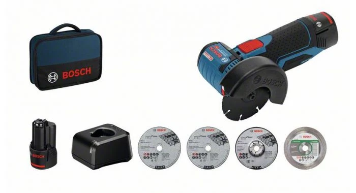 Bosch GWS 12 V-76 12V Li-Ion Accu Haakse Slijpmachine Set (2x 2,0Ah Accu) In Tas - 76mm - 06019F200C