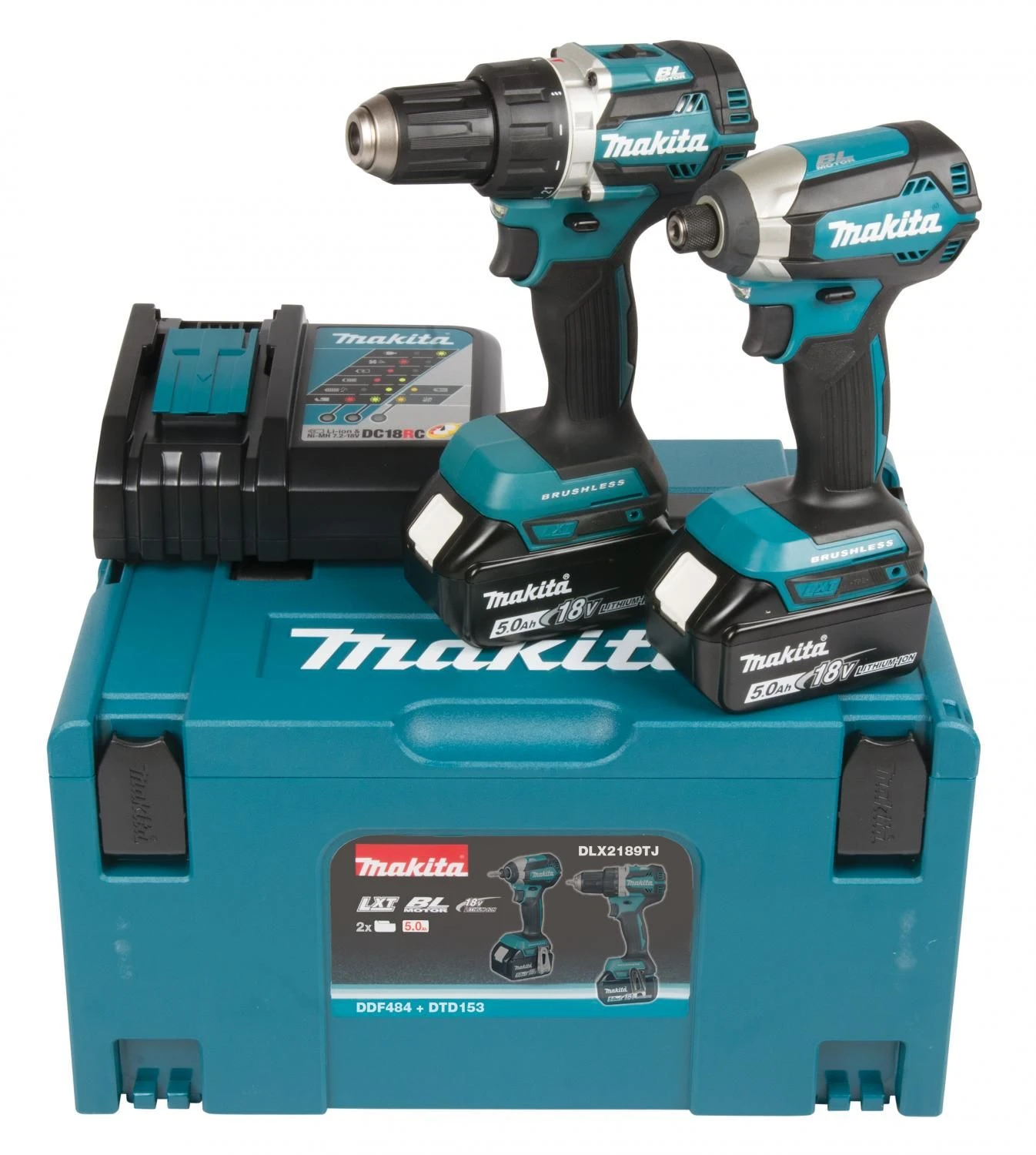 Makita DLX2189TJ 18V Li-Ion Accu Schroef/boormachine (DDF484) & Slagschroevendraaier (DTD153) Combiset (2x 5,0Ah Accu) In Mbox - Koolborstelloos