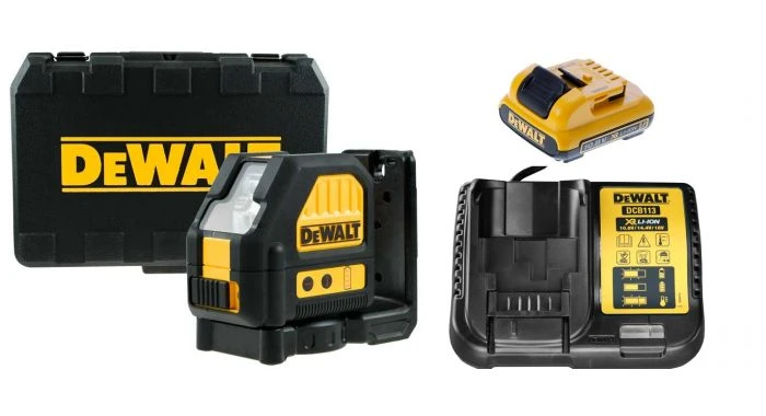 DeWalt DCE088D1R 10.8V Li-Ion Accu Zelfnivellerende Kruislijnlaser Set (1x 2.0Ah Accu) In Koffer - 2 Lijnen - 15m - Rood - DCE088D1R-QW